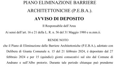 PIANO ELIMINAZIONE BARRIERE ARCHITETTONICHE (P.E.B.A.).  PROGETTO -  DEPOSITO